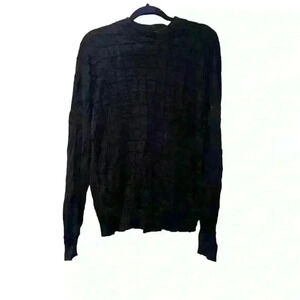 Perry Ellis Men's Large Silk Blend Black Patterned Sweater Mock-Neck Long Sleeve